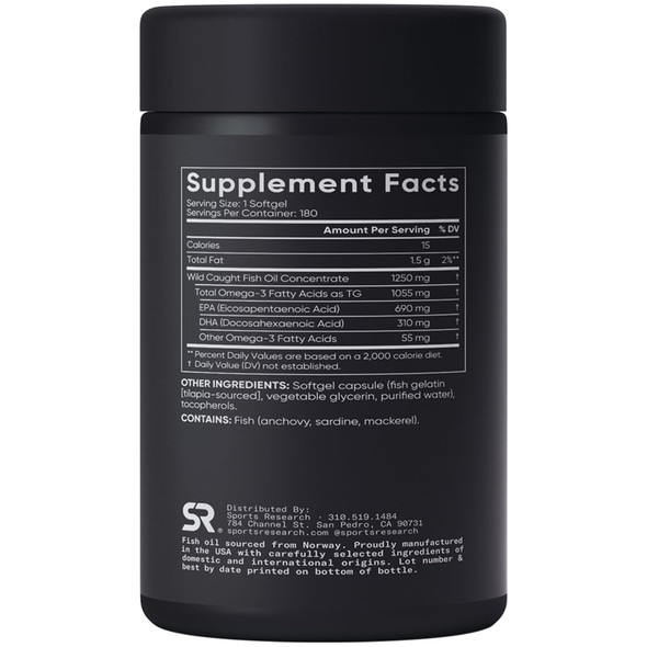 Sports Research Omega-3 Fish Oil 180 Softgels