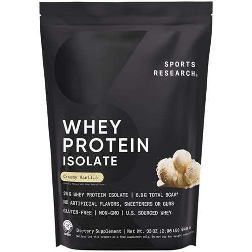 Sports Research Whey Protein Isolate - Sports Nutrition Protein Powder 25G Per Serving - 2.06Lb Bag Whey Protein - Vanilla Flavor - Bulk Protein Powder 26 Servings