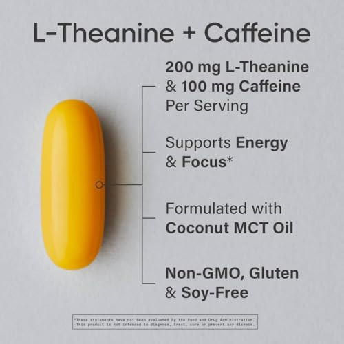 Sports Research L-Theanine Supplement With Caffeine & Coconut Mct Oil - Focused Energy Alertness & Relaxation Without Drowsiness - 200Mg L Theanine 100Mg Organic Caffeine 60 Liquid Softgels