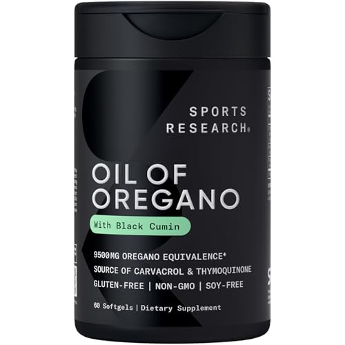 Sports Research Oil Of Oregano 9500Mg W/Black Seed Oil & Coconut Mct Oil - Antioxidant Combination Supplement Rich In Thymoquinone & Carvacrol - Gluten Free Non-Gmo 60 Softgels