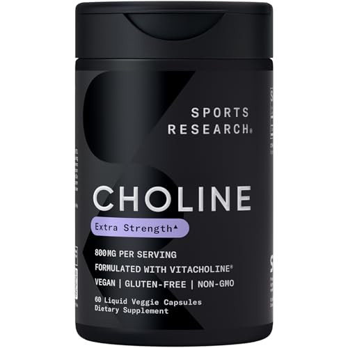 Sports Research Extra Strength Choline 800 Mg - Essential Nutrient Featuring Vitacholine For Focus Support - Vegan Certified Non-Gmo Gluten Free 60 Liquid Capsules
