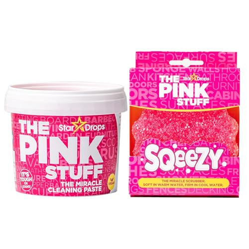 Stardrops - The Pink Stuff Miracle Cleaning Paste & Sqeezy Scrubber Sponge Bundle All-Purpose Non-Scratch Cleaner For Kitchens Bathrooms Walls Floors Pots Grout And More
