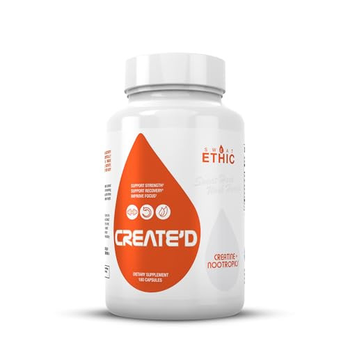 Sweat Ethic Create D Creatine And Adaptogens Daily Support Formula With Creatine Hcl Alpha Gpc And Astragin Nootropic And Fitness Supplement For Focus And Performance For Men And Women 180 Count