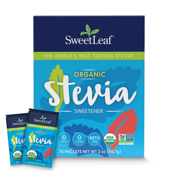 Sweetleaf Organic Stevia Powder Packets - Zero Calorie Sweetener With Stevia Leaf Extract No Artificial Sweetener Additive Sugar Free Keto Friendly Non Gmo Gluten Free - 70 Packets (Pack Of 1)