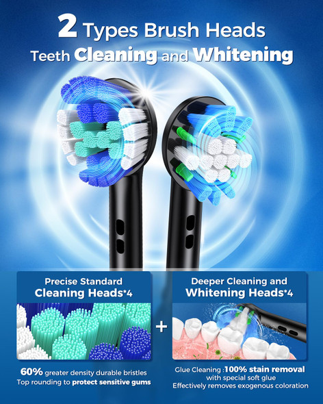 Teetheory Electric Toothbrush Deep Clean Heads 4Pc Brush Head Replacement With Superior Cleaning (Black)