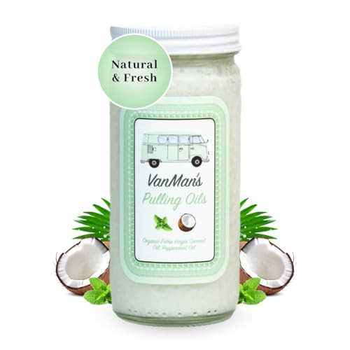 The Vanman Company Vanman'S Pulling Oil For Teeth And Gums - Oil Pulling Made With Organic Unrefined Coconut Oil And Peppermint Oil - Fluoride-Free Supports Fresh Breath 7.6 Ounce