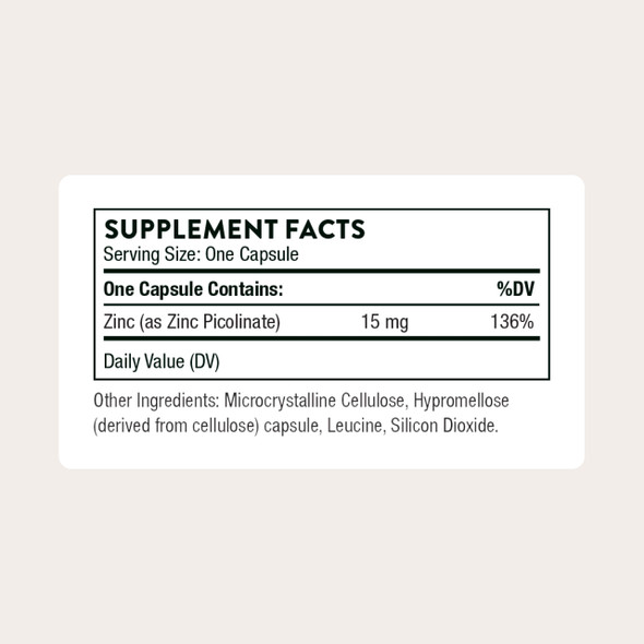 Thorne - Zinc Picolinate 15 Mg - Highly Absorbable Zinc Supplement - Supports Immune System Eye Skin & Reproductive Health - Third-Party Certified - Gluten Dairy & Soy-Free 60 Capsules