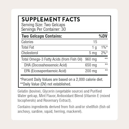 Thorne - Prenatal Dha - 650 Mg Dha And 200 Mg Of Epa - Supports Baby S Brain & Nervous System Development From Pregnancy To Nursing 30 Servings