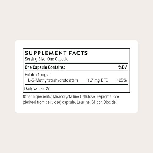 Thorne - 5-Mthf - Methylfolate (Active B9 Folate) Supplement - Supports Cardiovascular Health Fetal Development Nerve Health Methylation & Homocysteine Levels - 60 Servings - 5-Mthf 1Mg