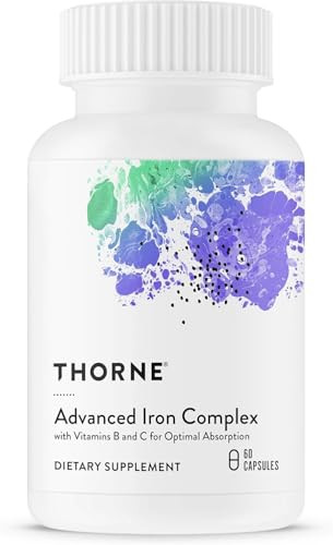 Thorne - Advanced Iron Complex - Complete Blood Support Formula - Elemental Iron Folate B And C Vitamins For Optimal Absorption - Chelated Iron Supplement - Gluten Dairy & Soy-Free 60 Capsules