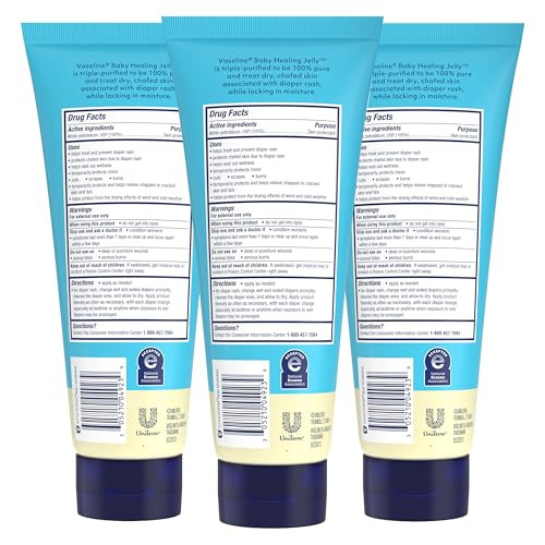Vaseline Baby Healing Jelly 3 Pack White Petroleum Skin Protectant For Preventing & Treating Diaper RashWith A Hypoallergenic Pediatrician-Recommended Formula 6.8 Oz