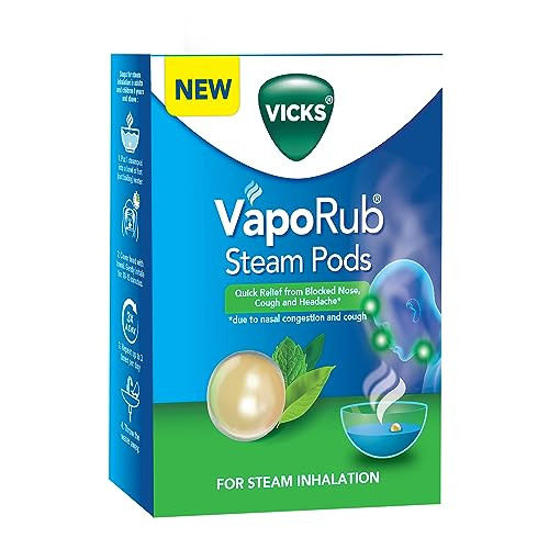 Vicks Vaporub Steampods 4S For Steam Inhalation Quick Relief From Blocked Nose Sinus Congestion Headache And Cough Due To Cold. Pack Of 4 Pods