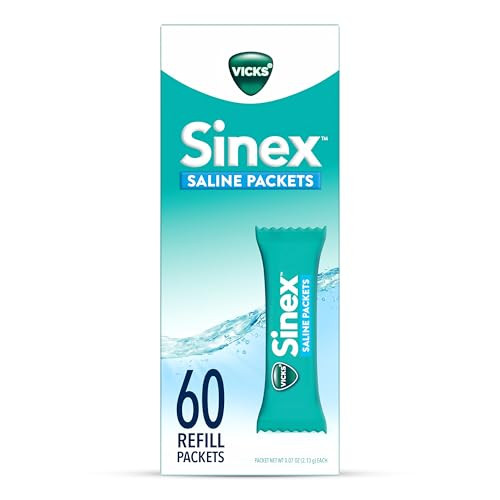 Vicks Sinex Saline Nasal Rinse Refill Packets Flush Out Mucus & Allergens Fast & Effective Relief For Everyday Congestion From Sinus & Allergy 60 Refill Packets