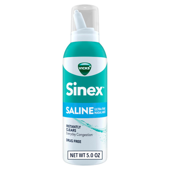 Vicks Sinex Saline Nasal Spray Drug Free Ultra Fine Mist Clear Everyday Sinus Congestion Fast Clear Mucus From A Cold Or Allergy Daily Use 5.0 Fl Oz
