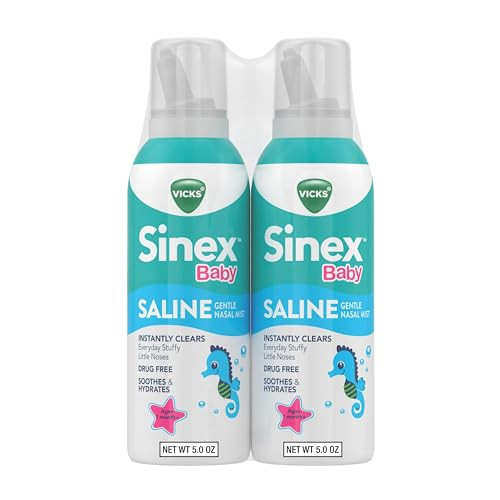 Vicks Sinex Baby Saline Nasal Spray Drug Free Gentle Nasal Mist Instantly Clears Everyday Stuffy Little Noses Soothes & Hydrates Safe For Daily Use Gentle For All Ages 5 Oz X 2