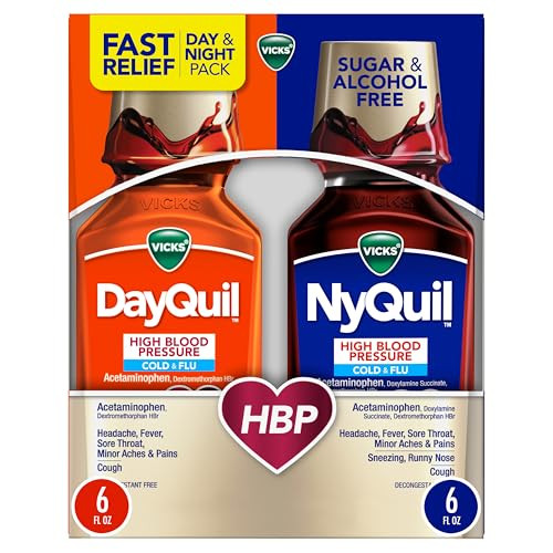 Vicks Dayquil & Nyquil High Blood Pressure Cold & Flu Relief Liquid Multi-Symptom Daytime & Nighttime Relief For Cold Cough And Flu Symptoms Sugar & Alcohol Free 2 X 8 Fl Oz