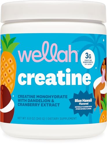 Wellah Creatine For Women (50 Servings) Blue Hawaii - 3G Of Creatine Monohydrate Powder With Dandelion & Cranberry Extract