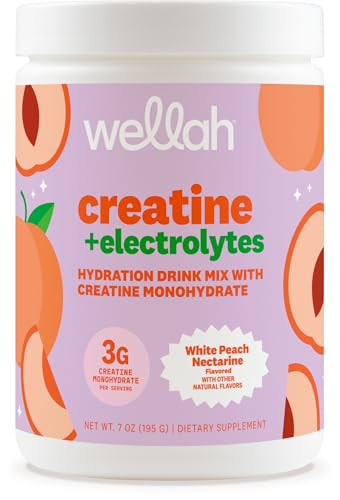 Wellah Creatine Electrolytes Powder (White Peach Nectarine) 30 Servings - Hydration Drink Mix With 3G Of Creatine Monohydrate
