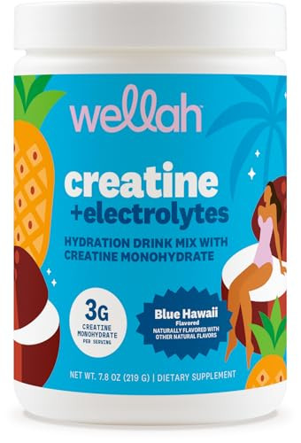 Wellah Creatine Electrolytes Powder (Blue Hawaii) 30 Servings - Hydration Drink Mix With 3G Of Creatine Monohydrate