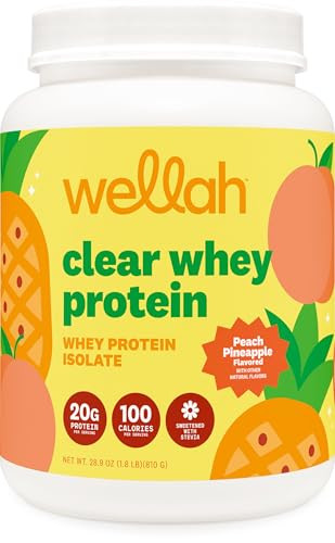Wellah Clear Whey Protein Isolate Powder (Peach Pineapple) 30 Servings - 20G Of Protein 100 Calories Sweetened With Stevia