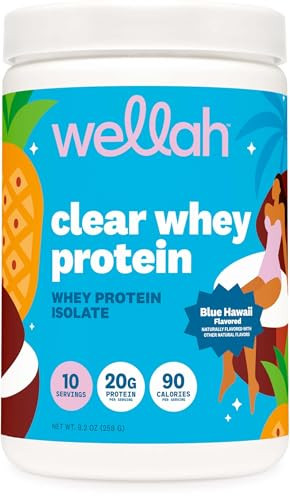 Wellah Clear Whey Protein Isolate Powder (Blue Hawaii) 10 Servings - 20G Of Protein 90 Calories Sweetened With Stevia