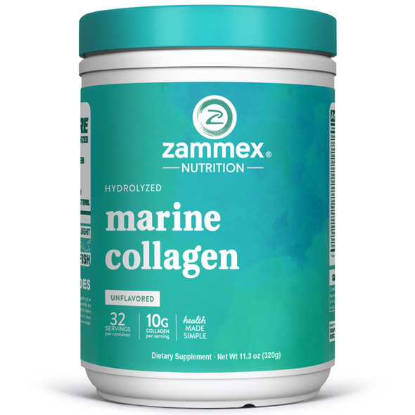 Zammex Marine Collagen Peptides Powder Unflavored Wild-Caught Fish Collagen Powder Supports Healthy Skin Hair Joints Type 1 & 3 Collagen Supplement For Women - Easy To Mix. (32 Servings)