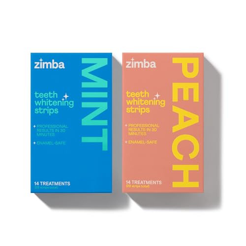 Zimba Teeth Whitening Strips For Teeth Sensitive White Strips For Teeth Whitening Teeth Whitener Stain Remover 28 White Strips Included Per Pack 2 Pack (14 Day Treatment) Mint And Peach