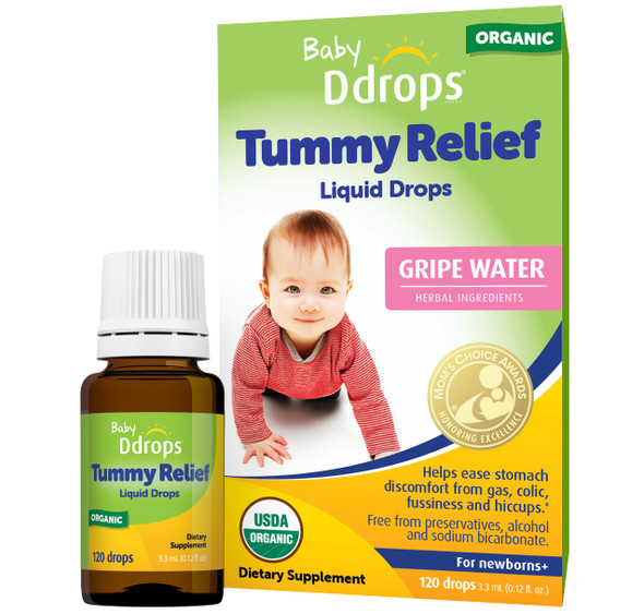 Ddrops Baby Tummy Relief Liquid Drops Organic Gripe Water For Newborns Relief From Gas Colic Fussiness And Hiccups Just One Drop Herbal Ingredients 120 Drops