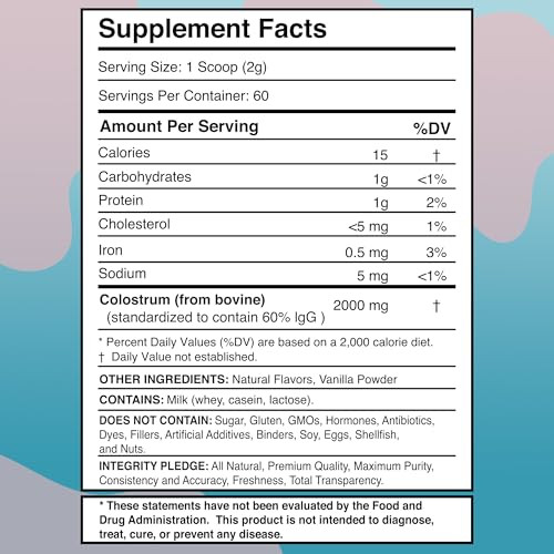 Wellness Labsrx Colostrum Powder 2000Mg - Vanilla Flavor 60% Igg Bovine Colostrum Supplement For Gut Health Immune Support Clean Skin Anti-Aging Grass-Fed Calostro Bovino Powder Keto Gluten-Free 60 Servings