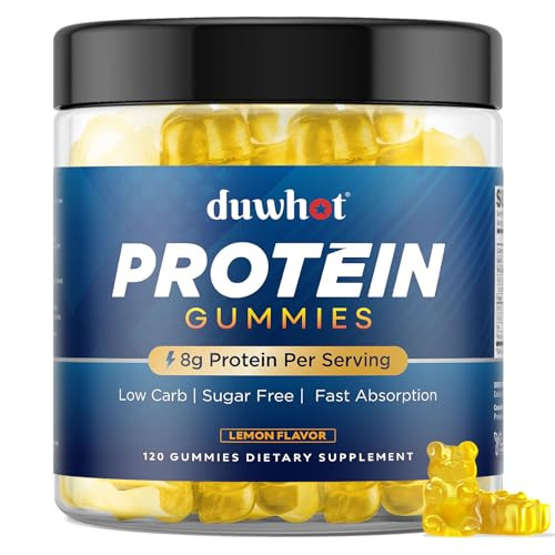 Duwhot Whey Protein Gummies Sugar Free Low Calorie 8G Protein Per Serving Easy To Take Snacks For Men & Women Lemon Flavor 1 Month Supply 120 Chews