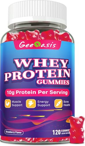 Geeoasis Whey Protein Gummies 10G Protein Chewables Supplements For Women & Men Muscle & Energy Support Bone Health Strawberry Flavor 120 Count