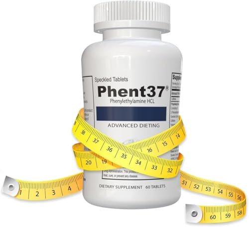 Vitamart Phent37 (1 Bottle - 60 Speckled Tablets) - Advanced Phenylethylamine Hcl Dietary Nutraceutical Premium Small White And Blue Tablets Boost Metabolism Weight Management For Men And Women