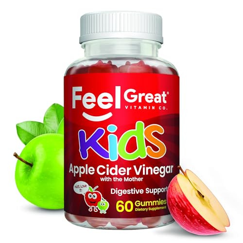 The Feel Great Vitamin Company Feel Great Apple Cider Vinegar Gummies For Kids | Rich In Digestive Enzymes & Natural Antioxidants For Gut Health | Vegan Gummy Supports Healthy Nutrient Absorption 60 Day Supply