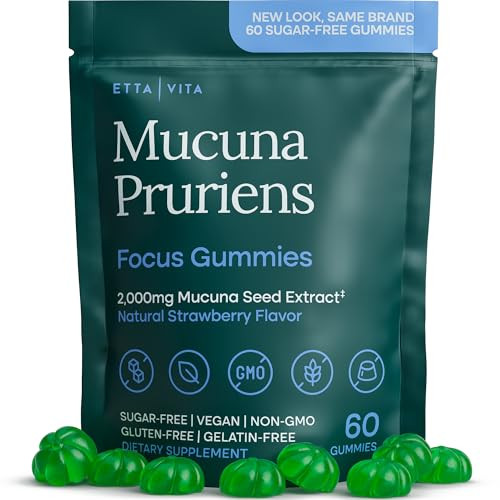 Etta Vita Dopamine Supplement - Sugar-Free Mucuna Pruriens Gummies (2G/Serving) Energy & Focus Gummies - Potent Mucuna Pruriens Extract Supplement For Calm Mood And Motivation Vegan Non-Gmo Gluten-Free 60Ct