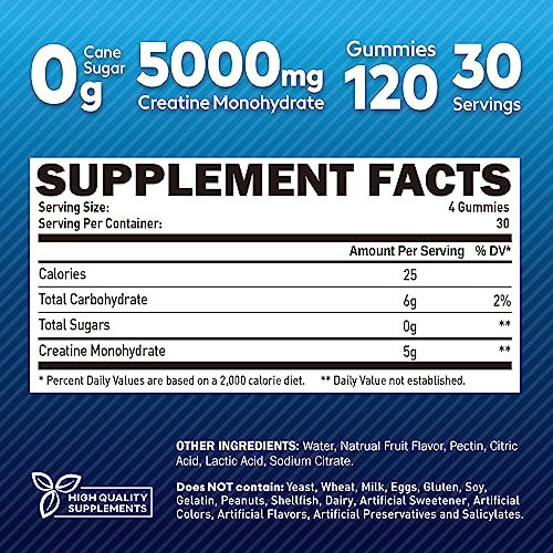 Duwhot Creatine Monohydrate Gummies For Men Creatine Monohydrate Chewables 5G Per Serving Vegan Sugar Free Mixberry Flavor 120 Count