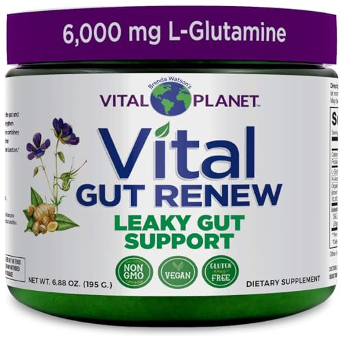 Vital Planet - Vital Gut Renew Powder Supplement For Leaky Gut Repair With L-Glutamine Marshmallow And Ginger Root Dgl Licorice Root And Organic Aloe Vera L Glutamine 6000Mg 6.88 Oz