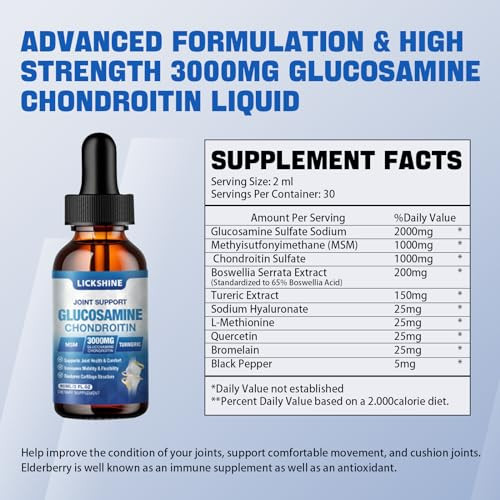 Lickshine 2 Pack Glucosamine Chondroitin Msm Liquid Drops - Extra Strength Joint Support Supplement For Adults With Quercetin Boswelia Bromelain Hyaluronic Acid Antioxidant Immune Support (4 Fl Oz)