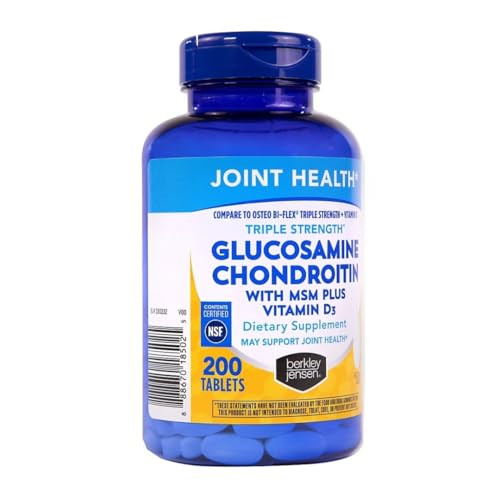 Berkley Jensen Glucosamine Chondroitin Triple Strength Complex With Msm And D3 Joint Supplement Tablets For Joint Support And Cartilages Nsf Certified 200 Count (Pack Of 1)