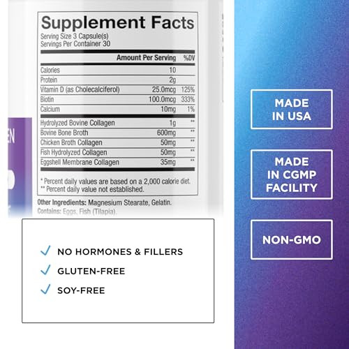Dr. Emil Nutrition Multi Collagen - Hydrolyzed Collagen Supplement - Types I Ii Iii V & X - Hair Skin Nails & Joint Support - Non-Gmo & Dairy-Free 90 Capsules