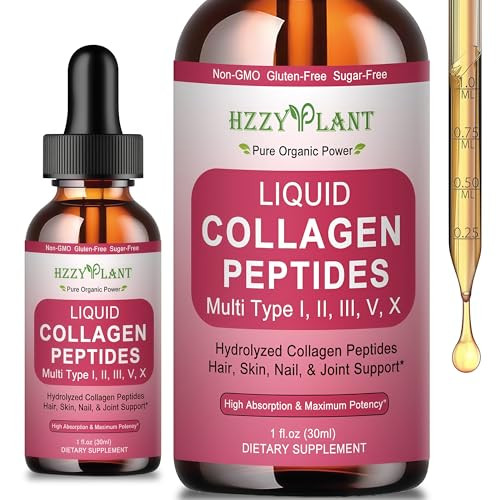 Hzzyplant Liquid Collagen Peptides - Multi Collagen For Women Type I Ii Iii V X With Glucosamine Msm Hyaluronic Acid High Absorption Hydrolyzed Collagen Peptides Drops For Skin Hair Nail & Joint Non-Gmo