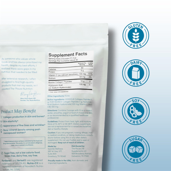 The 'Pause Life Skin & Bone Verisol & Fortibone Collagen Peptides Powder Formula With Hyaluronic Acid And Vitamin C Gluten Free Supplement Skin Nails & Hair Support Unflavored Easy To Mix 12 Oz
