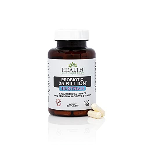 Health As It Ought To Be Probiotic (10 Strain) 25 Billion Cfus Supplement | Physician Formulated Balanced Spectrum Of Acid|Resistant Probiotic Strains 100 Veggie Caps