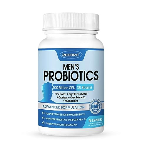 Zebora Probiotics For Men - 100 Billion Cfu With Digestive Enzymes Saw Palmetto & Cranberry For Prostate Support - Shelf Stable Gluten-Free Men'S Daily Supplement 90 Veggie Capsules