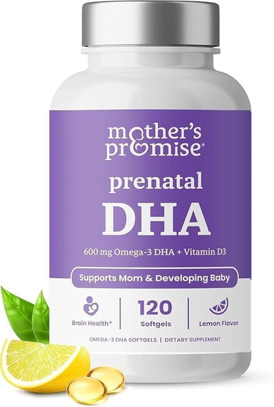 Mother'S Promise Prenatal Dha For Women 600Mg + 400 Iu Vitamin D3 | 120 Softgels | Supports Brain Health | Triglyceride Omega 3 Fish Oil Dha Prenatal Vitamins For Pregnancy & Nursing | 300Mg Per Capsule