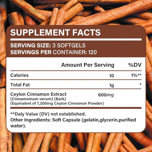 Allbiz Ceylon Cinnamon Softgels 360 Count With Mct Oil Sourced From Sri Lanka Low Coumarin Formula Easy-To-Absorb Cinnamon Extract Non-Gmo & Gluten Free Capsules For Daily Wellness