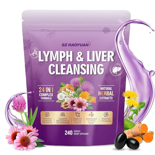 Gz Haoyuan Lymphatic Drainage Supplement Liver Cleanse Detox & Repair 24-In-1 Herbal Blend With Echinacea Dandelion Burdock Bromelain Calendula Turmeric - Lymph System Support Less Bloating 240 Softgels