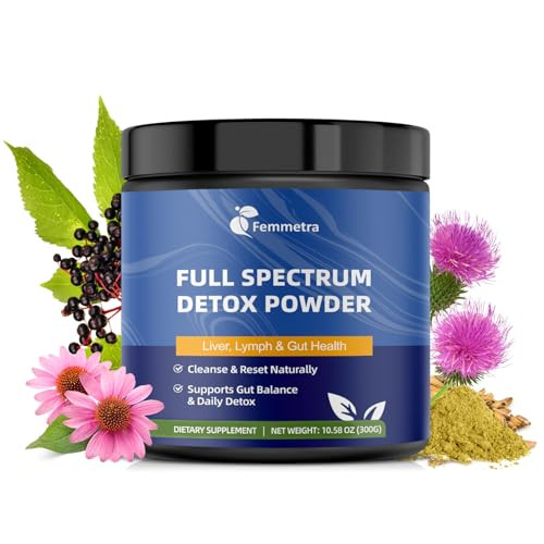 Femmetra 29-In-1 Full Spectrum Detox Powder | 5-Step Total-Body Reset For Liver Lymphatic Colon & Gut Support | Potent Earthy Taste From Natural Ingredients 30 Servings