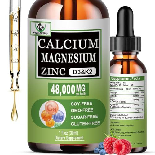 Vita Letuo Calcium Magnesium Zinc Drops 1200Mg Calcium With Vitamin D3 K2 Magnesium For BoneTeethColonCardiovascular Health High Absorption Liquid Calcium Supplement Gluten FreeNon Gmo