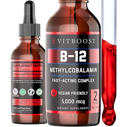 Vitboost Vegan Liquid B-12 Drops 60 X 5000 Mcg Extra Strength Raspberry Flavored Vitamin B12 Liquid Methylcobalamin Sublingual Supplement | Designed To Maximize Absorption & Energy | Gluten Free