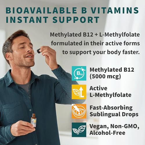 Nusava (2-Pack) Methylated B Complex Liquid Drops - Vitamin B Complex With Active L Methylfolate - B12 Sublingual Drops - Vegan B12 Vitamin 5000Mcg Non-Gmo Raspberry Flavor No Sugar 2 Fl Oz 80 Servings